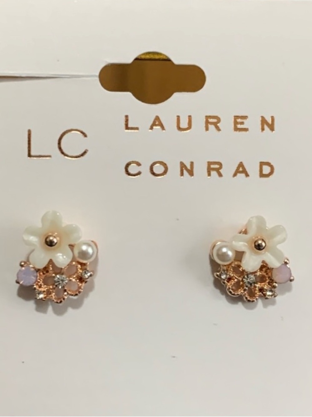 Floral Pearl Stud Earrings - White & Rose Gold by Lauren Conrad